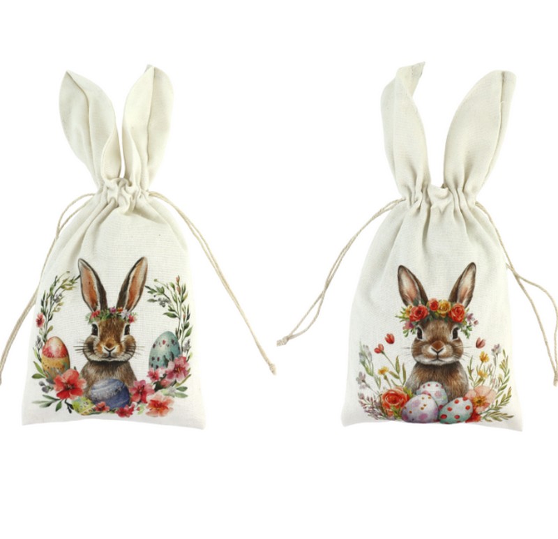 Sacco bianco decorato con coniglio di Pasqua e orecchie in 2 varianti, perfetto portaoggetti o come decorazione di Pasqua